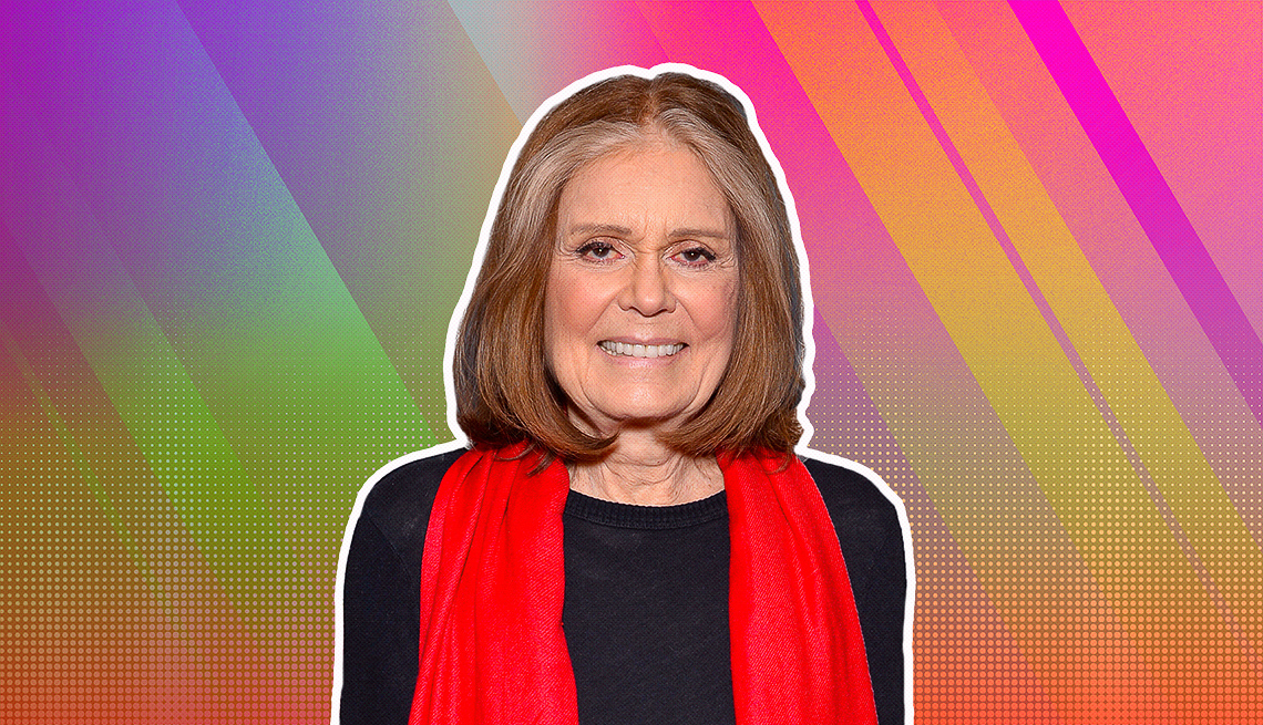 item 7 of Gallery image - Gloria Steinem outlined against a rainbow ombre background