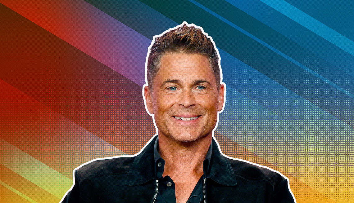 item 15 of Gallery image - Rob Lowe outlined against a rainbow ombre background