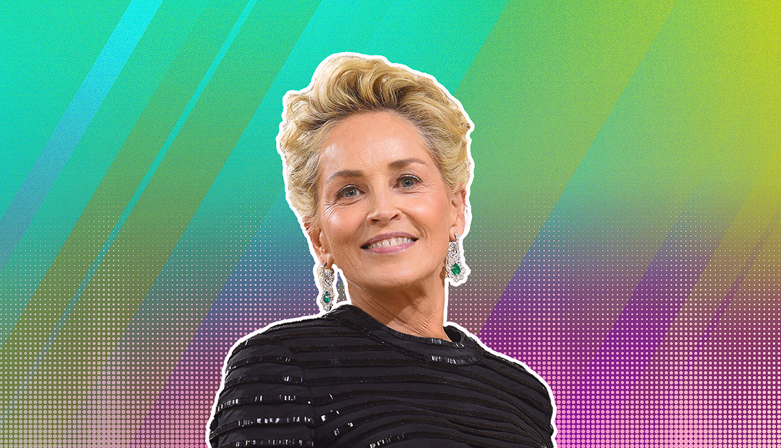 item 22 of Gallery image - Sharon Stone outlined against a rainbow ombre background