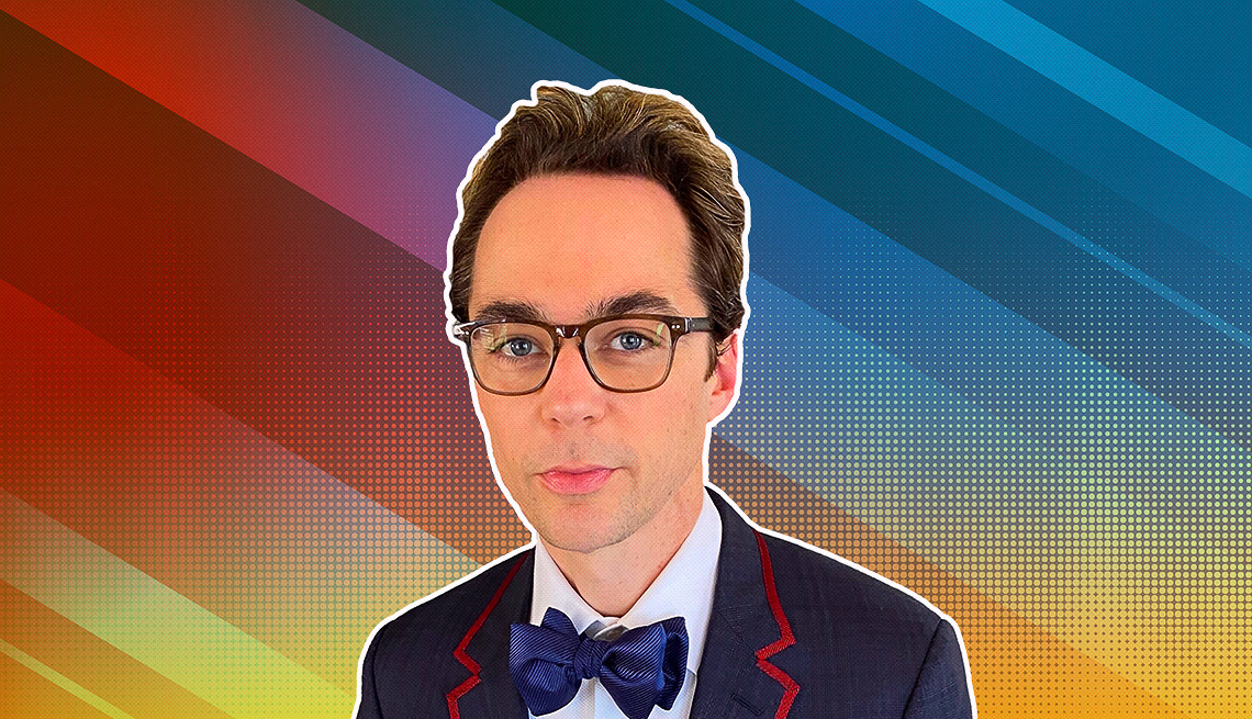 item 8 of Gallery image - Jim Parsons outlined against a rainbow ombre background