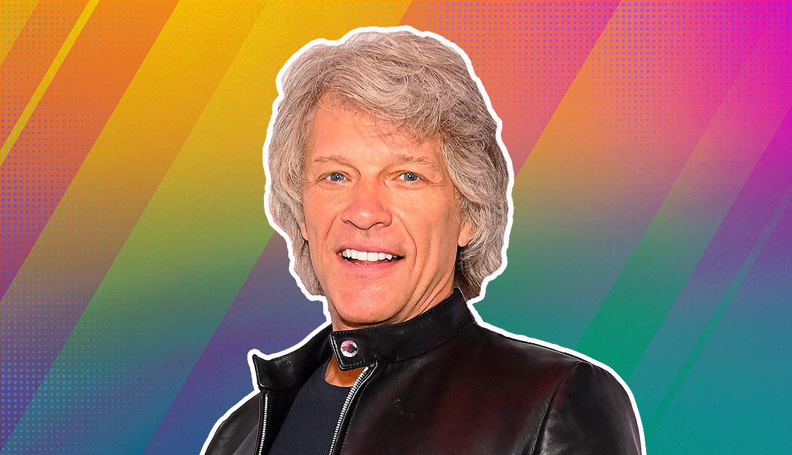 item 30 of Gallery image - Jon Bon Jovi outlined against a rainbow ombre background