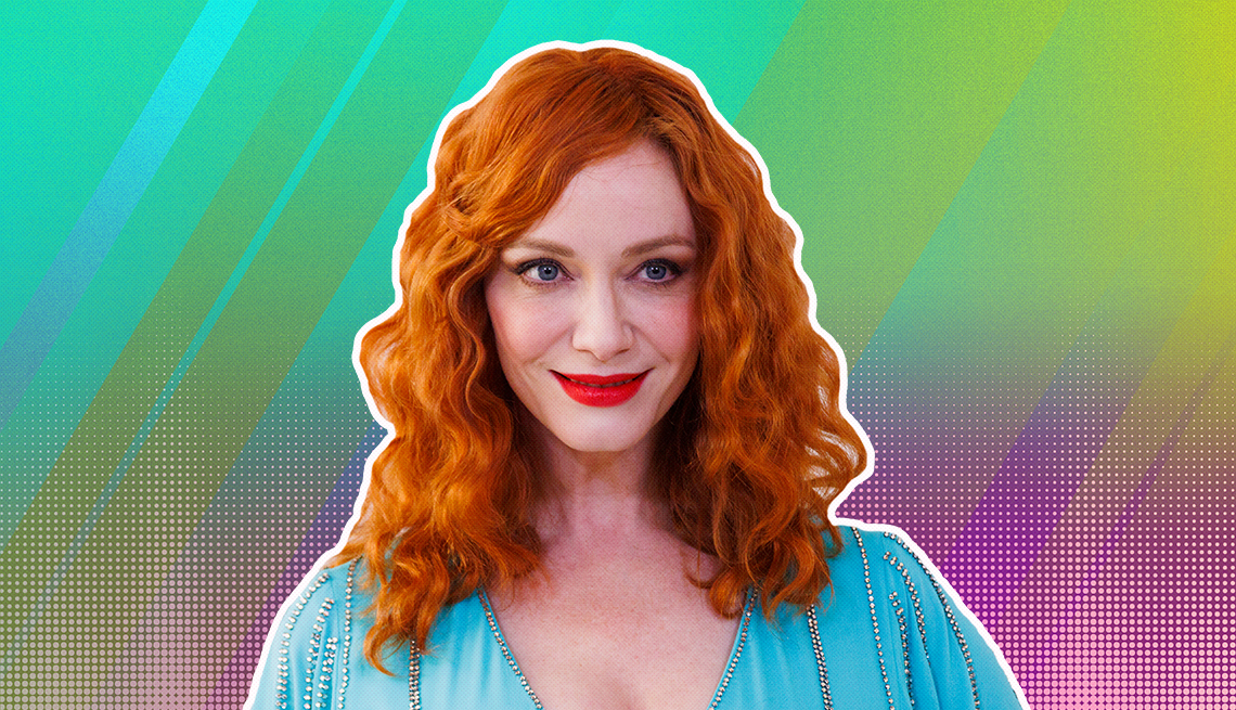 item 28 of Gallery image - Christina Hendricks outlined against a rainbow ombre background