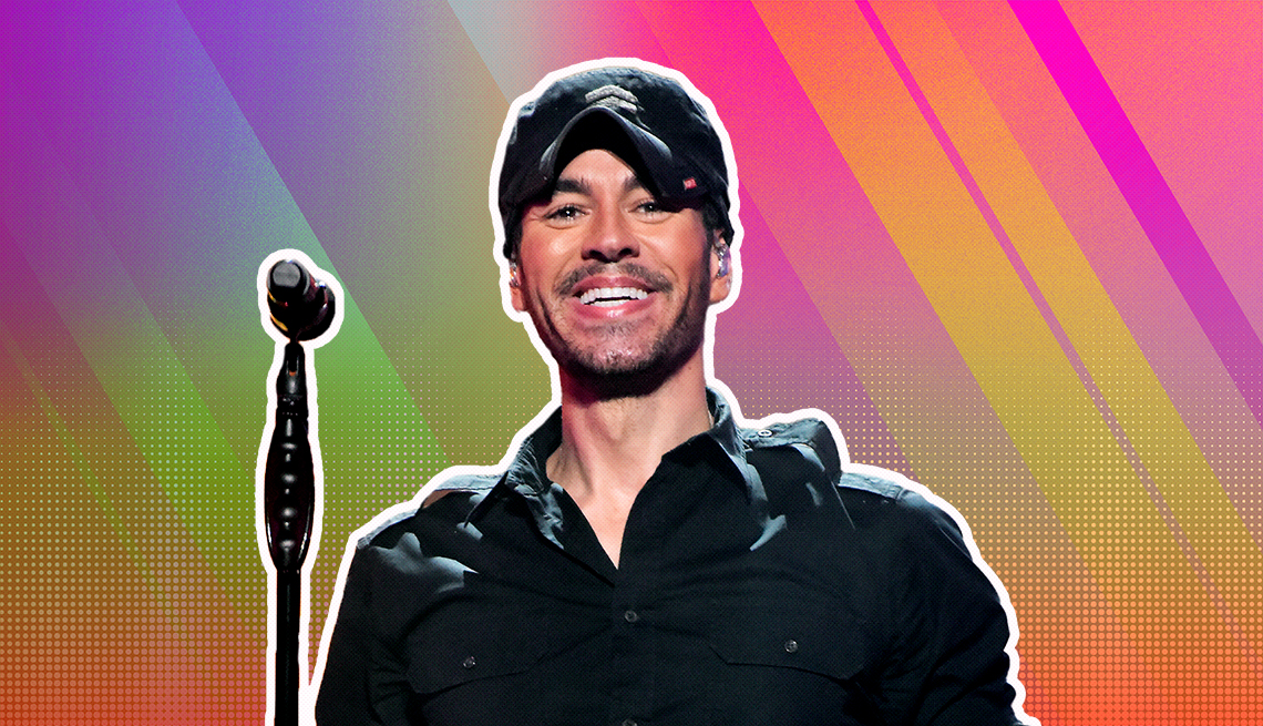 item 23 of Gallery image - Enrique Iglesias outlined against a rainbow ombre background