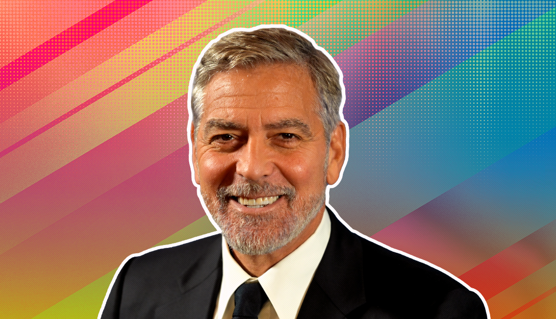 item 25 of Gallery image - George Clooney outlined against a rainbow ombre background