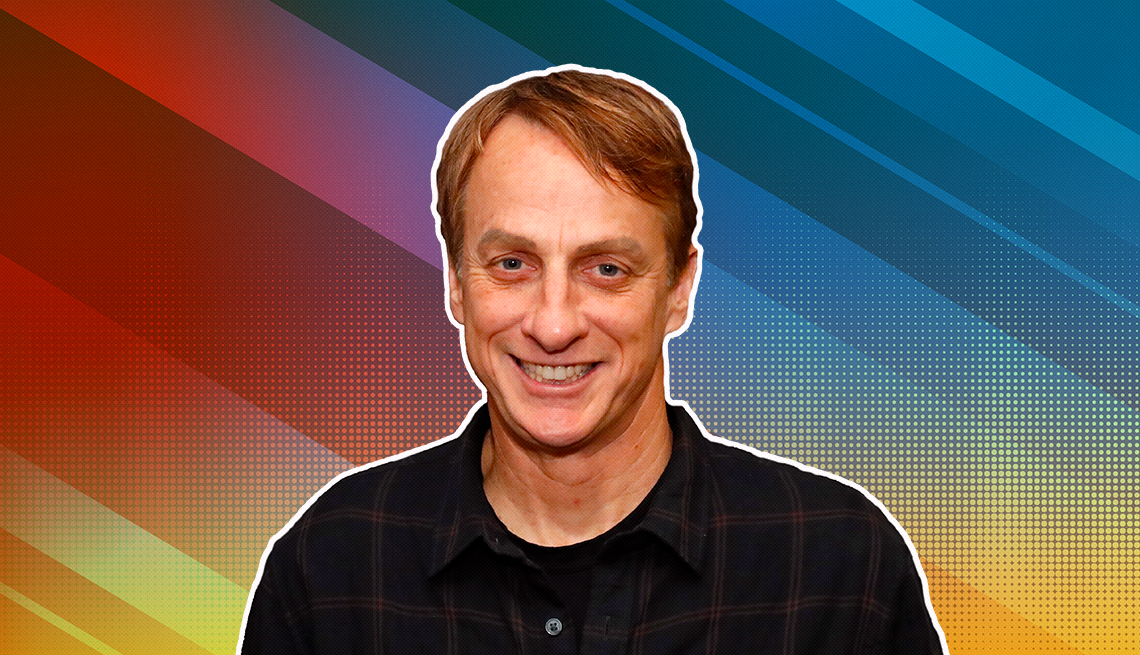 item 13 of Gallery image - Tony Hawk outlined against a rainbow ombre background