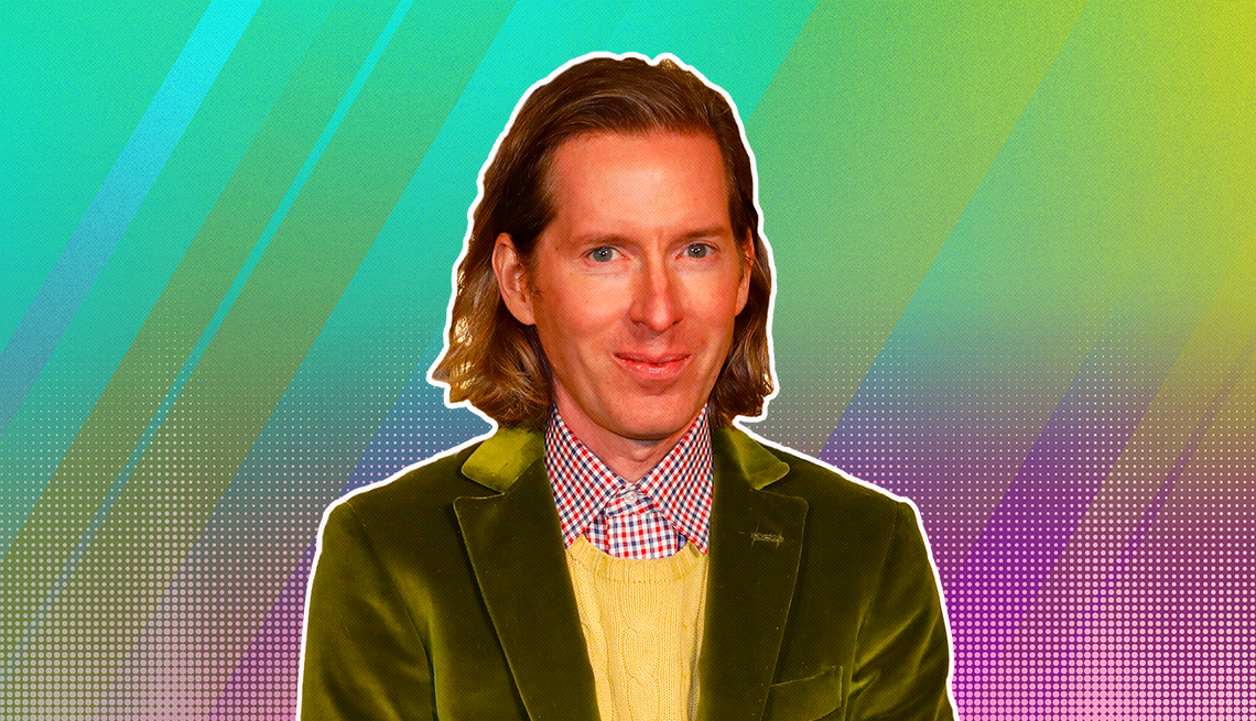 item 30 of Gallery image - Wes Anderson outlined against a rainbow ombre background