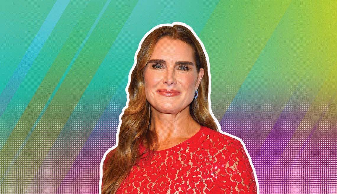 item 1 of Gallery image - Brooke Shields outlined against a rainbow ombre background