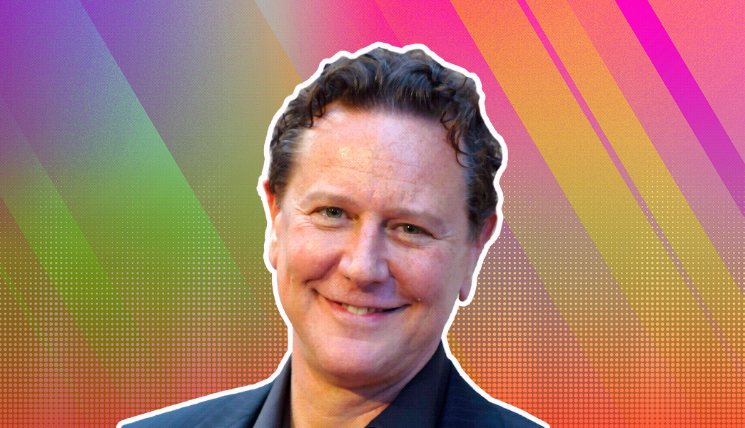 item 10 of Gallery image - Judge-Reinhold outlined against a rainbow ombre background