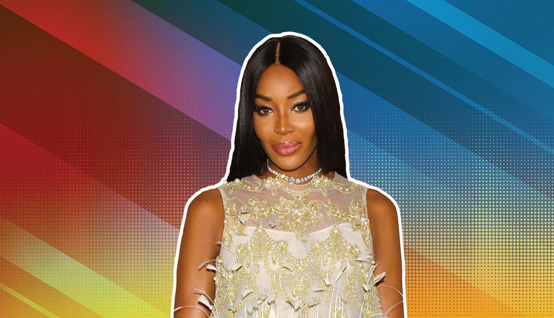 item 3 of Gallery image - Naomi Campbell outlined against a rainbow ombre background