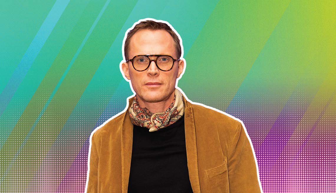 item 4 of Gallery image - Paul Bettany outlined against a rainbow ombre background