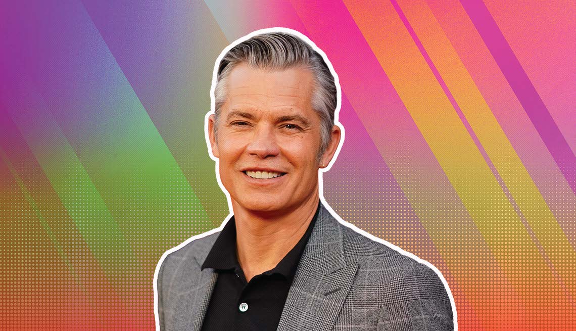 item 5 of Gallery image - Timothy Olyphant outlined against a rainbow ombre background