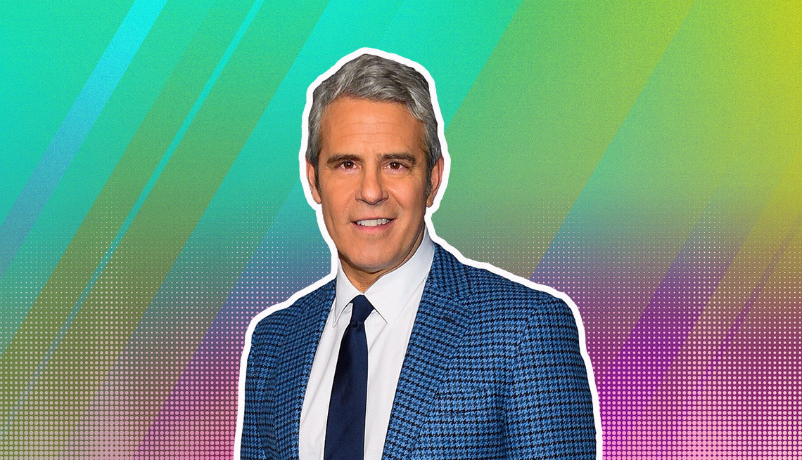 item 25 of Gallery image - Andy Cohen outlined against a rainbow ombre background