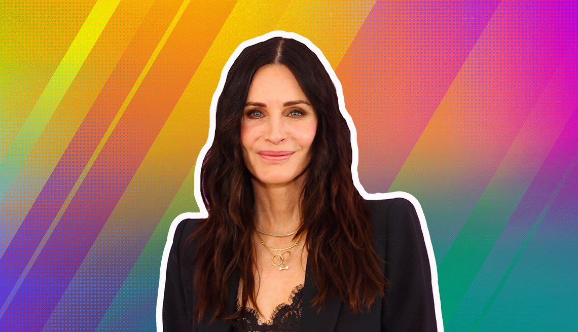 item 12 of Gallery image - Courteney Cox outlined against a rainbow ombre background
