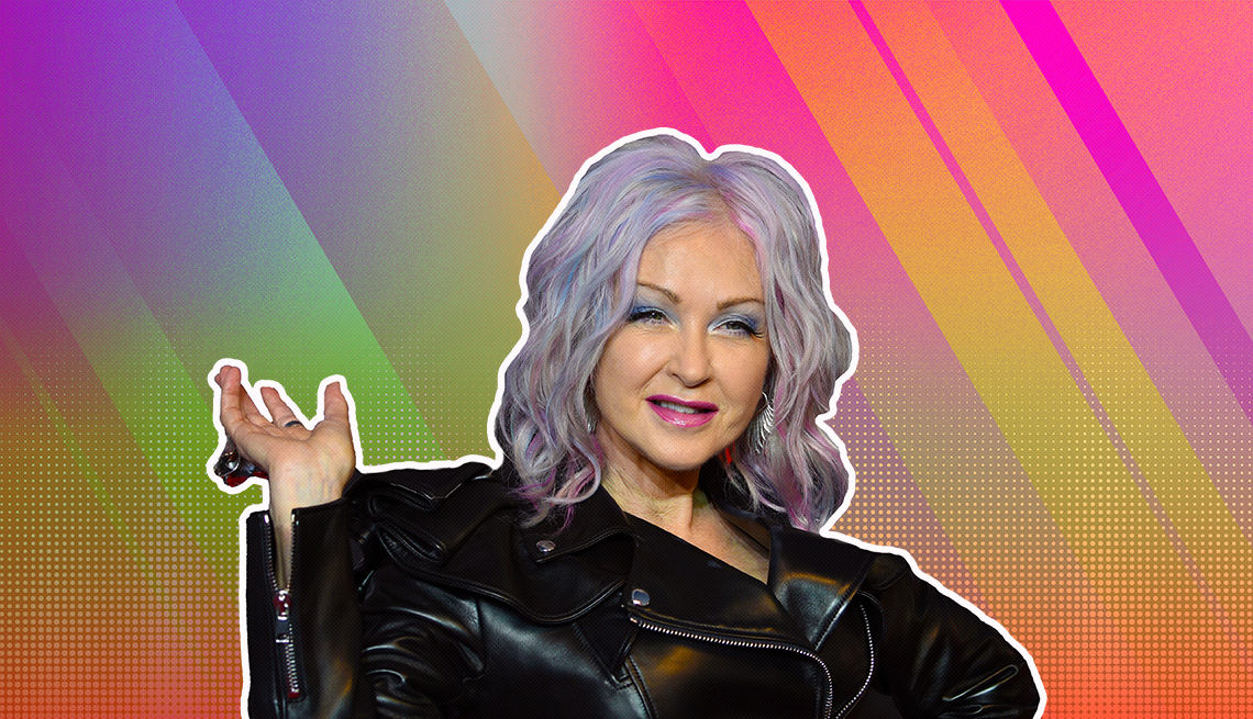 item 5 of Gallery image - Cyndi Lauper outlined against a rainbow ombre background