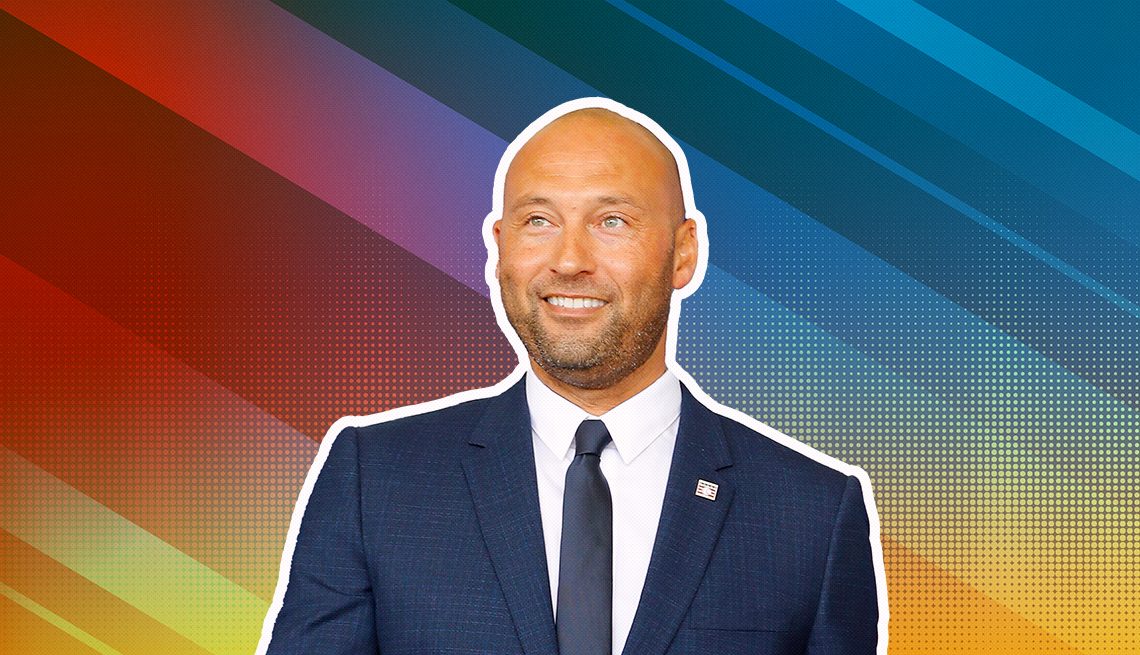 item 1 of Gallery image - Derek Jeter outlined against a rainbow ombre background