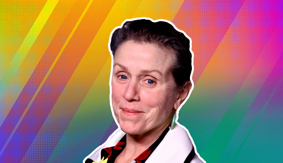 item 4 of Gallery image - Frances McDormand outlined against a rainbow ombre background