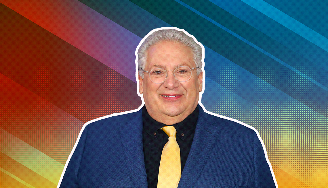 item 21 of Gallery image - Harvey Fierstein outlined against a rainbow ombre background