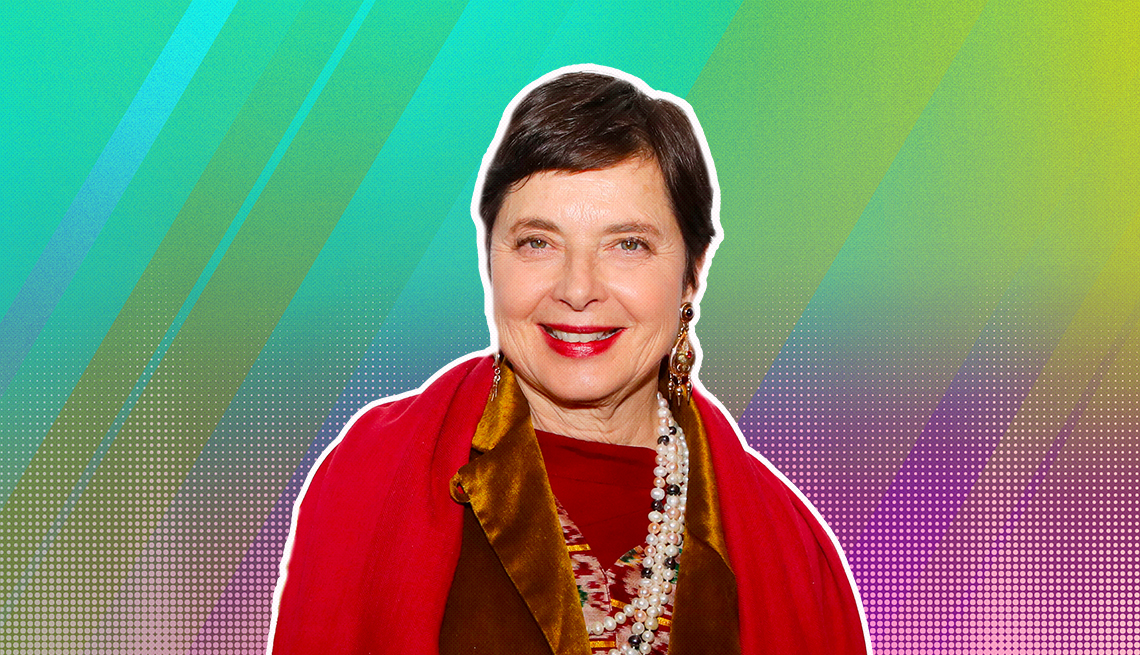 item 9 of Gallery image - Isabella Rossellini outlined against a rainbow ombre background