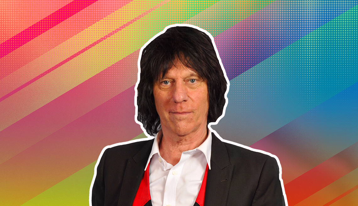 item 3 of Gallery image - Jeff Beck outlined against a rainbow ombre background