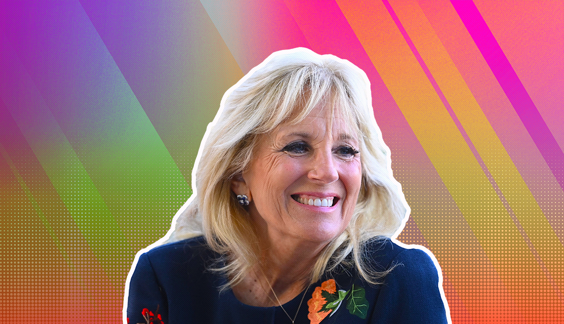 item 24 of Gallery image - Dr. Jill Biden outlined against a rainbow ombre background