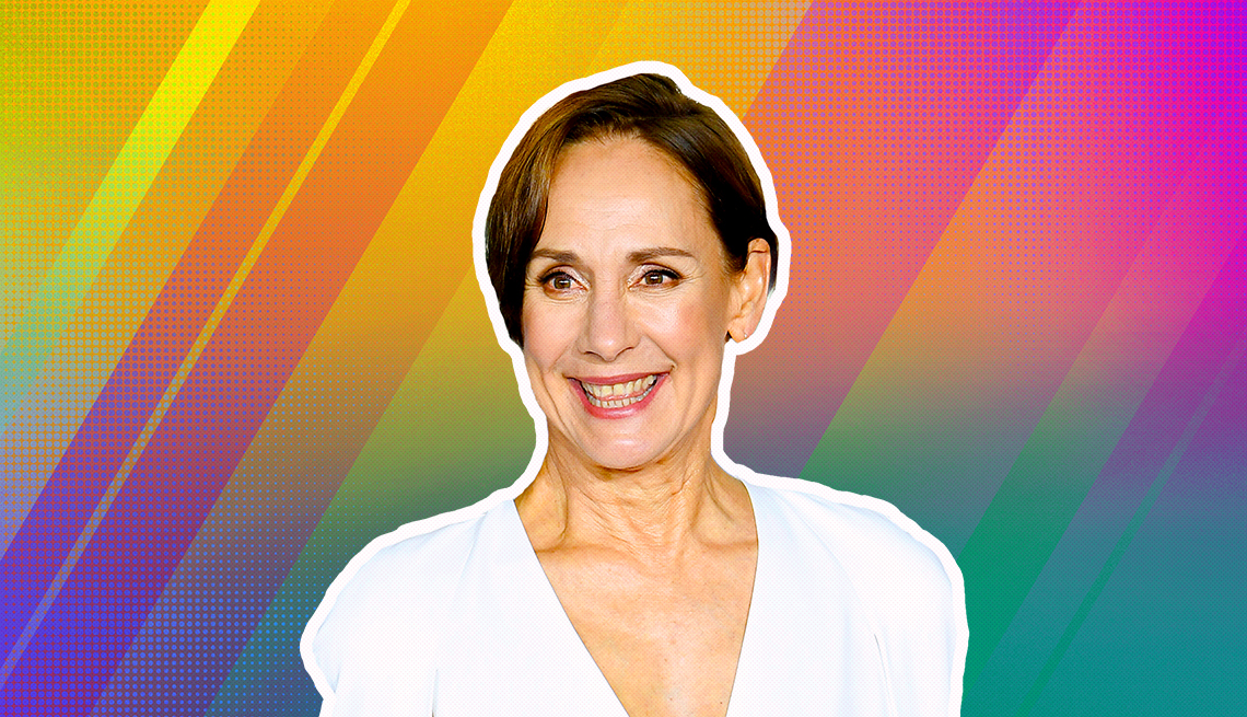 item 11 of Gallery image - Laurie Metcalf outlined against a rainbow ombre background