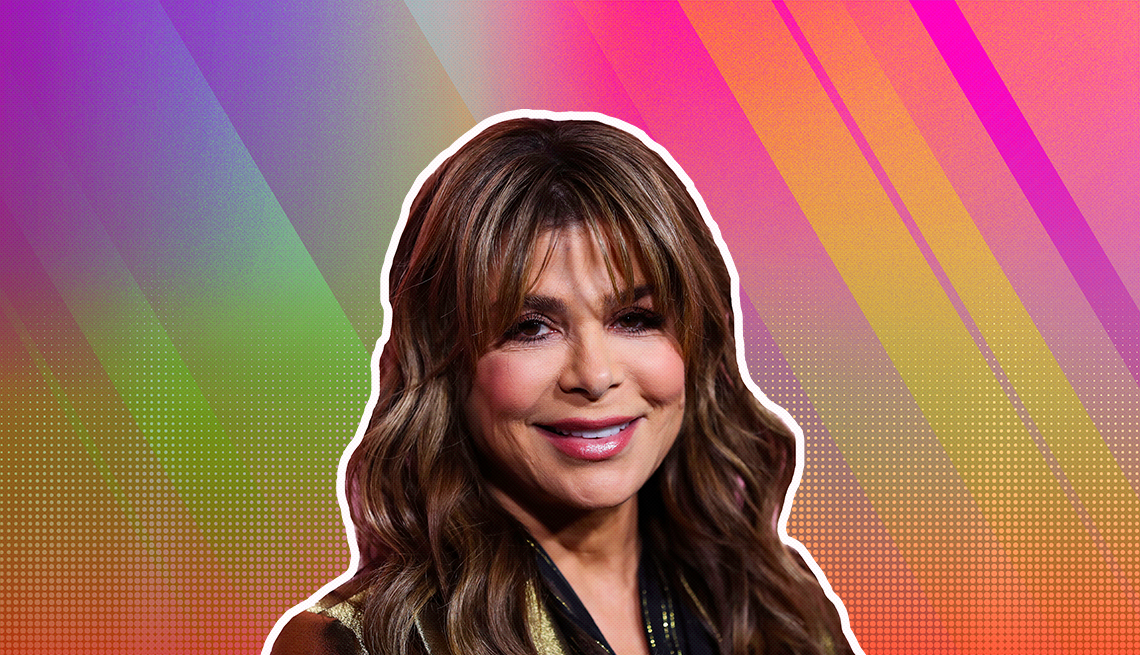 item 8 of Gallery image - Paula Abdul outlined against a rainbow ombre background