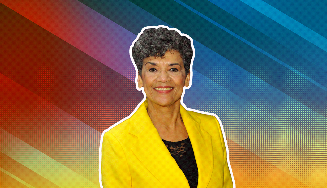 item 15 of Gallery image - Sonia Manzano outlined against a rainbow ombre background