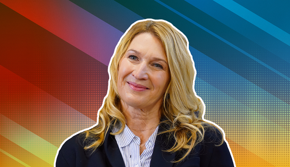 item 13 of Gallery image - Steffi Graf outlined against a rainbow ombre background
