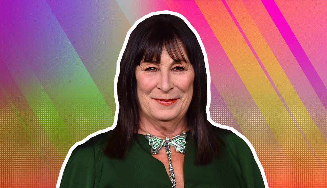 item 24 of Gallery image - Anjelica Huston outlined against a rainbow ombre background
