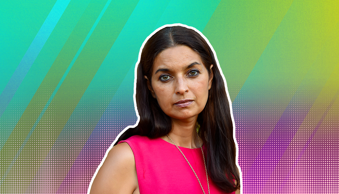 item 21 of Gallery image - Jhumpa Lahir outlined against a rainbow ombre background