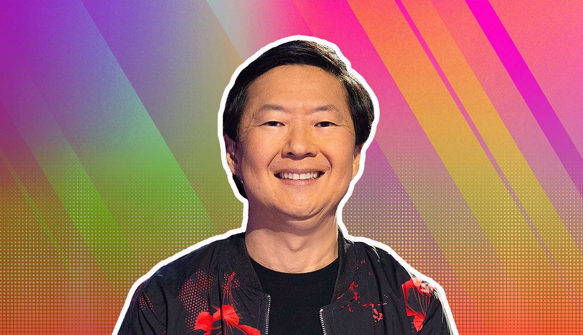 item 19 of Gallery image - Ken Jeong outlined against a rainbow ombre background