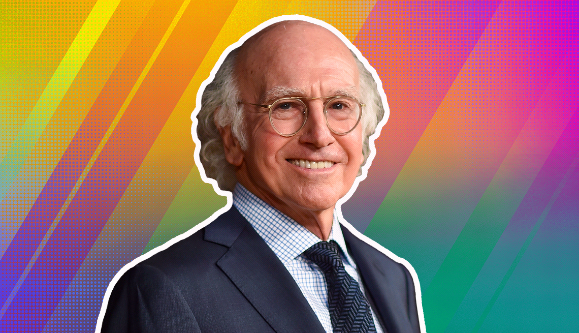 item 4 of Gallery image - Larry David outlined against a rainbow ombre background