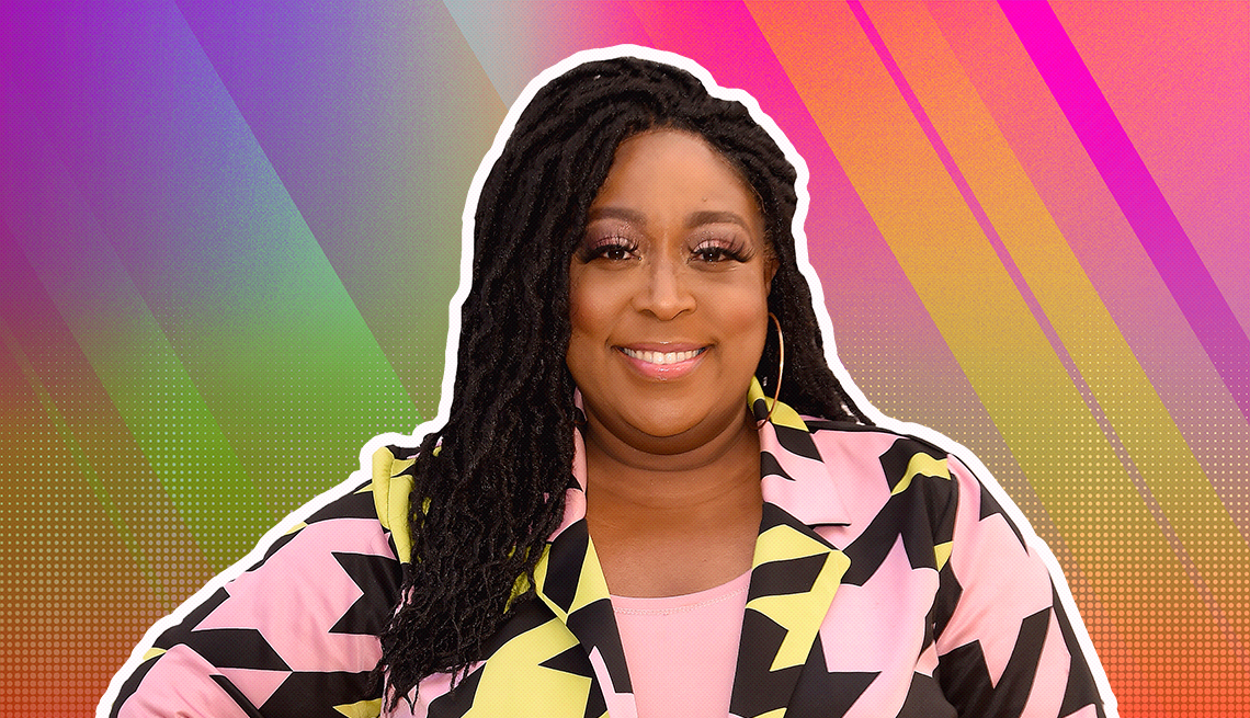 item 20 of Gallery image - Loni Love outlined against a rainbow ombre background