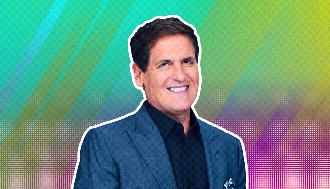 item 1 of Gallery image - Mark Cuban outlined against a rainbow ombre background