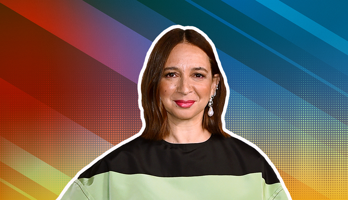 item 5 of Gallery image - Maya Rudolph outlined against a rainbow ombre background