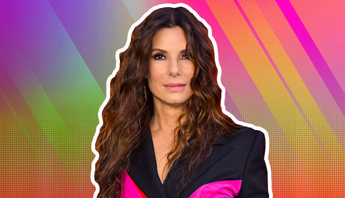 item 6 of Gallery image - Sandra Bullock outlined against a rainbow ombre background
