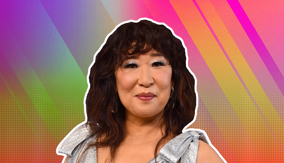 item 12 of Gallery image - Sandra Oh outlined against a rainbow ombre background