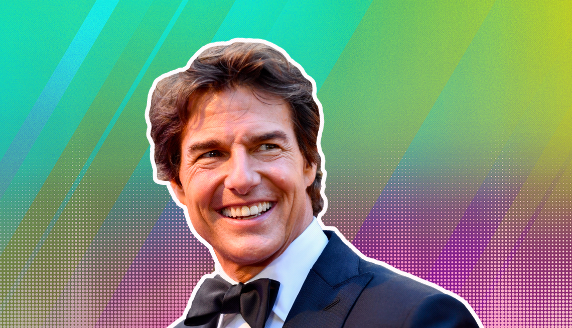 item 2 of Gallery image - Tom Cruise outlined against a rainbow ombre background