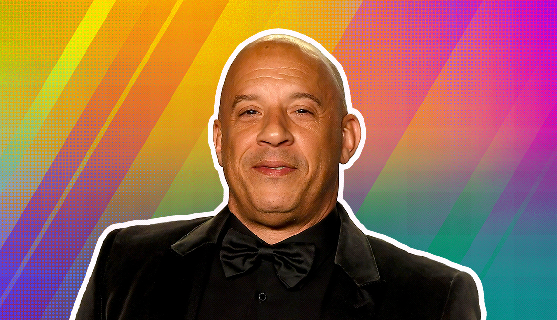 item 14 of Gallery image - Vin Diesel outlined against a rainbow ombre background
