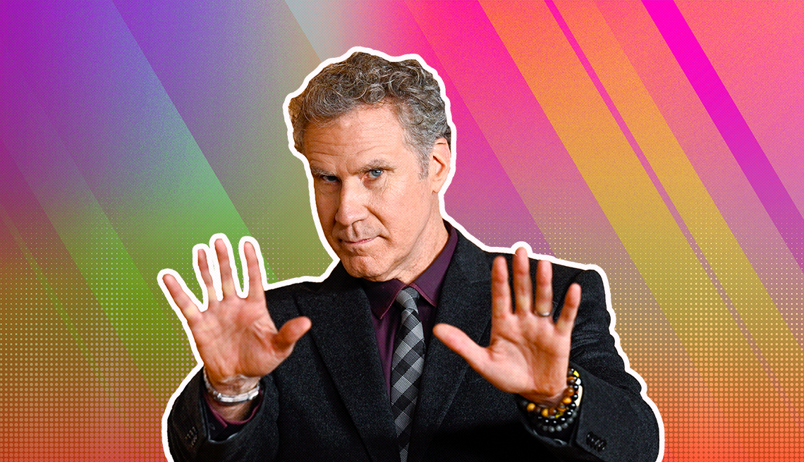 item 16 of Gallery image - Will Ferrell outlined against a rainbow ombre background