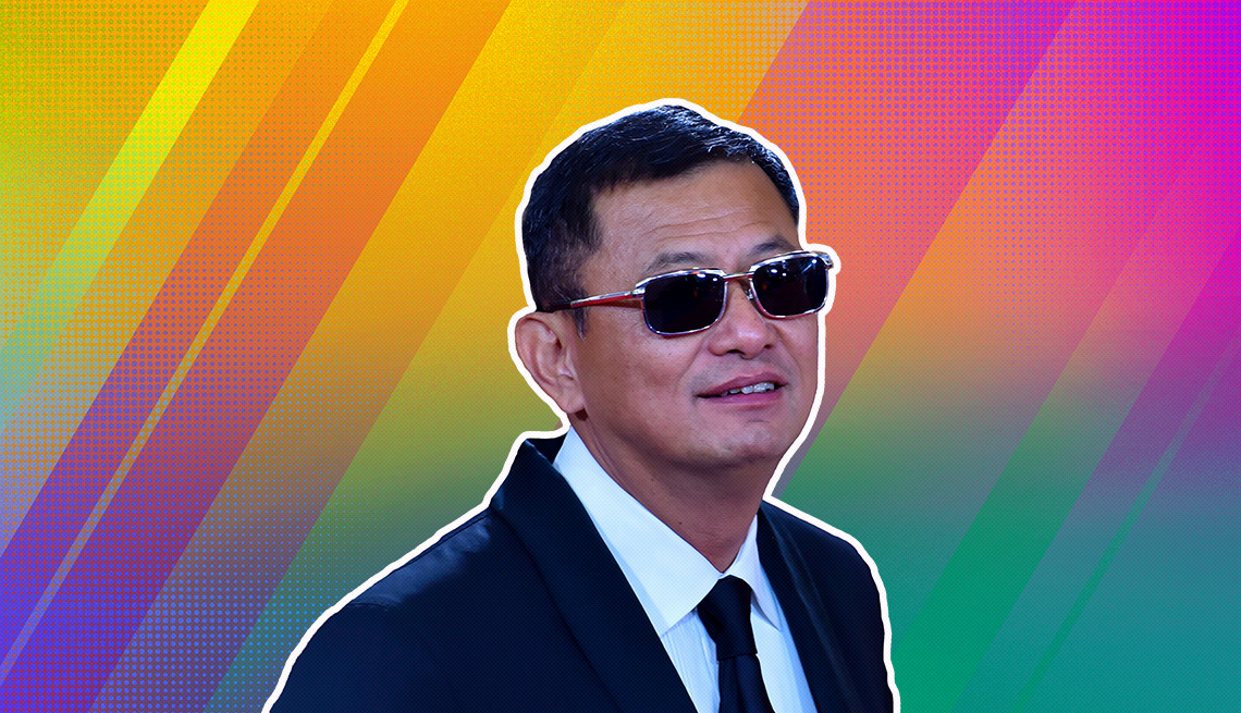 item 15 of Gallery image - Wong Kar-wai outlined against a rainbow ombre background