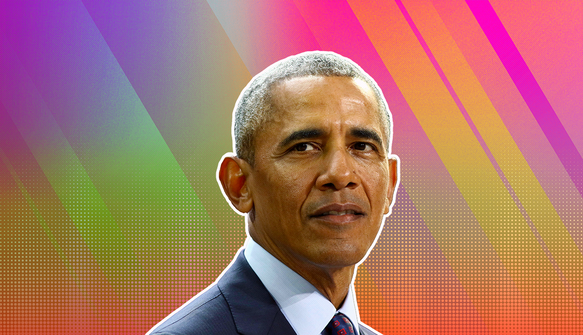 item 28 of Gallery image - Barack Obama outlined against a rainbow ombre background