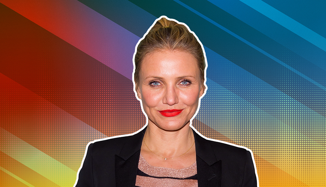 item 2 of Gallery image - Cameron Diaz outlined against a rainbow ombre background