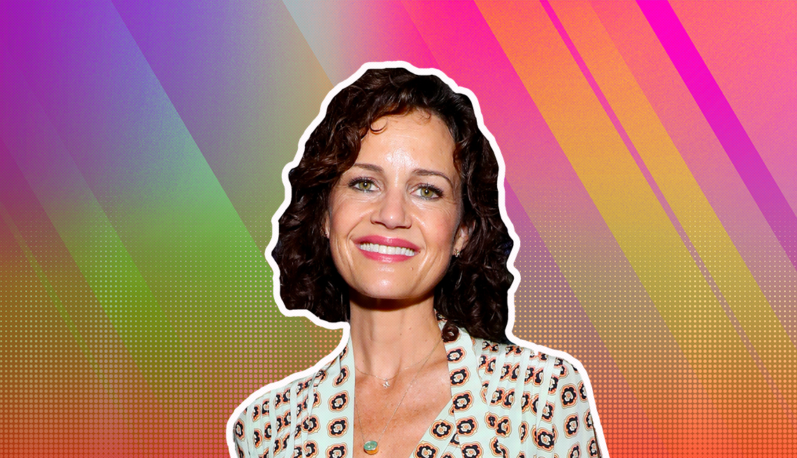 item 3 of Gallery image - Carla Gugino outlined against a rainbow ombre background