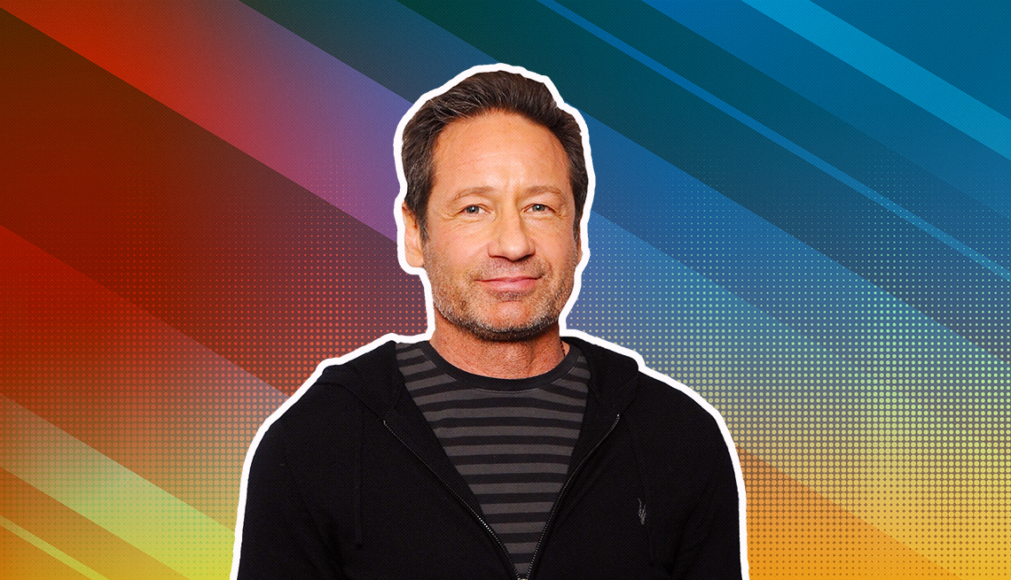 item 25 of Gallery image - David Duchovny outlined against a rainbow ombre background