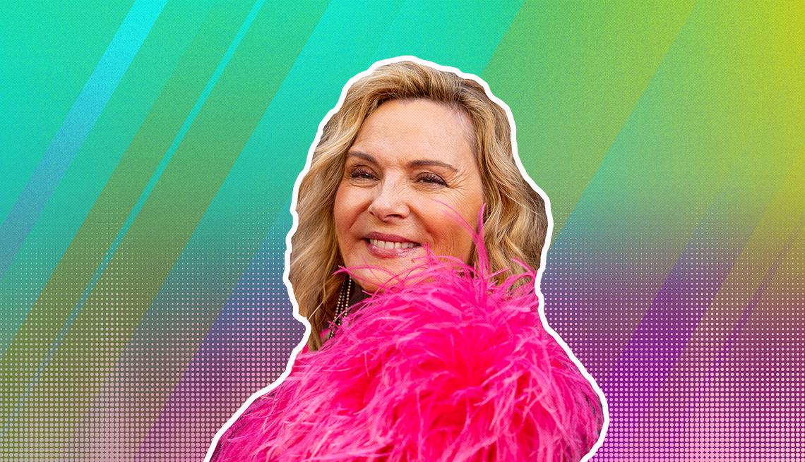 item 11 of Gallery image - Kim Cattrall outlined against a rainbow ombre background