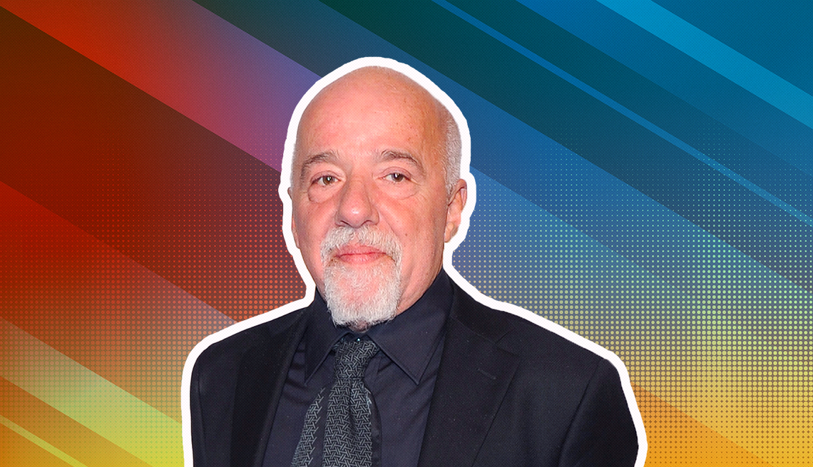 item 8 of Gallery image - Paulo Coelho outlined against a rainbow ombre background
