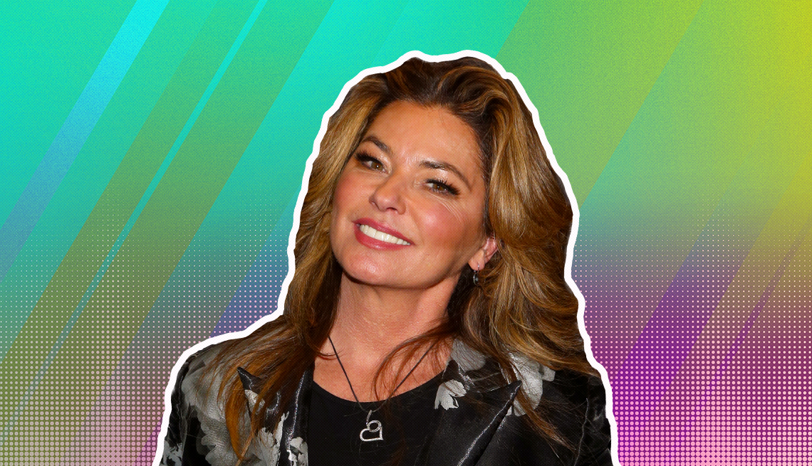 item 4 of Gallery image - Shania Twain outlined against a rainbow ombre background