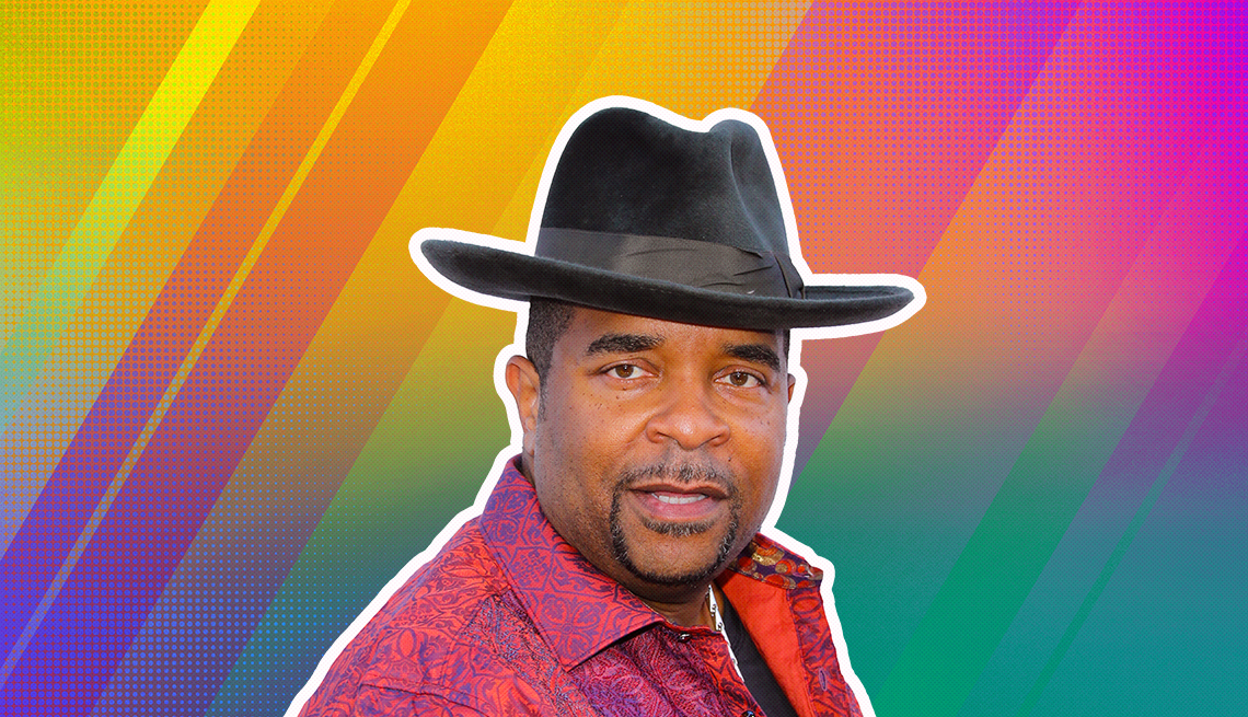 Sir Mix-a-Lot outlined against a rainbow ombre background