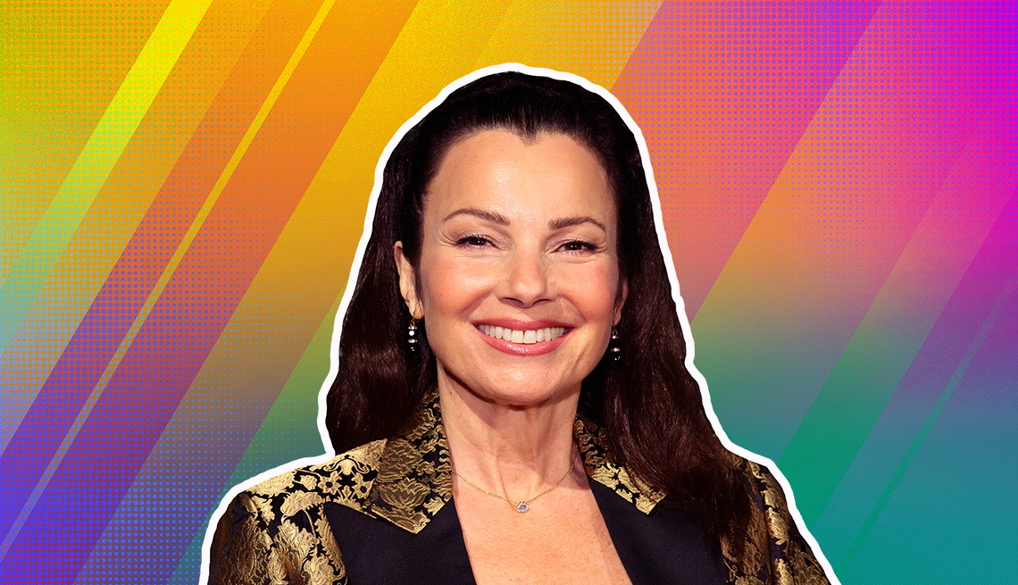 item 1 of Gallery image - Fran Drescher outlined against a rainbow ombre background